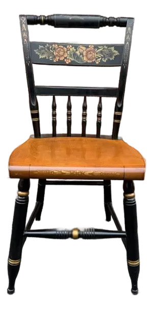 Late 20th Century Black L Hitchcock. Stencil Decorated Ebonized Wood Dining Side Chair