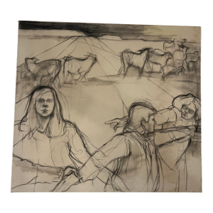 20th Century American Artist Joan King Pastel and Charcoal in Canvas Titled Passive Resistance 2 Signed on Verso