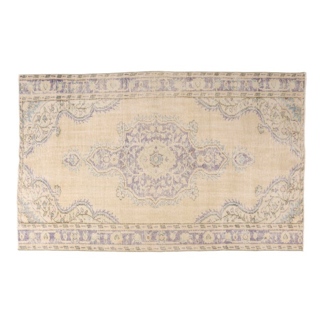 1960s Lavender Medallion Distressed Carpet For Sale