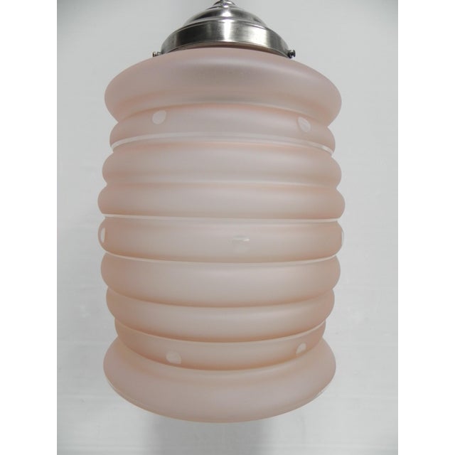 Art Deco Hanging Lamp with Pink Frosted Glass Shade, 1930s For Sale - Image 10 of 11