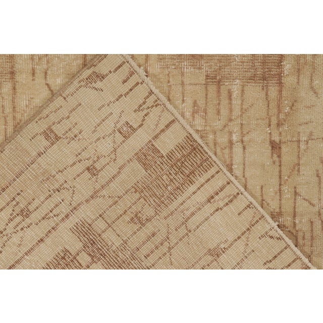 Beige 1960s Distressed Art Deco Rug in All Over Beige-Brown Geometric Pattern For Sale - Image 8 of 8