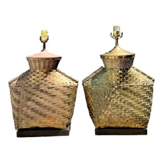 Vintage Chapman Woven Brass Table Lamps - A Pair For Sale