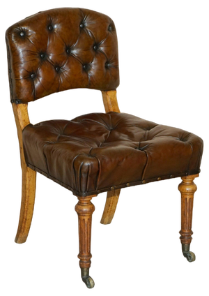 Antique Regency Brown Leather & Oak Chesterfield Desk Chair, 1820s