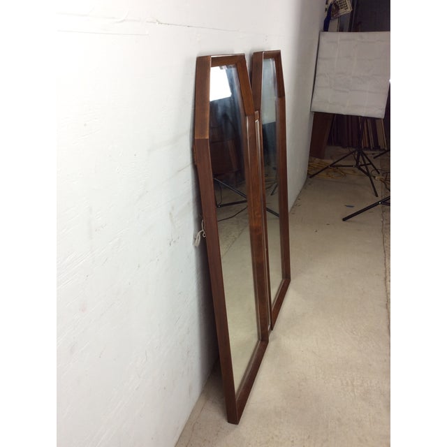 Unique Mid Century Modern Wall Mirror With Two Hexagonal Shaped Mirrors and Walnut Frame For Sale - Image 17 of 18