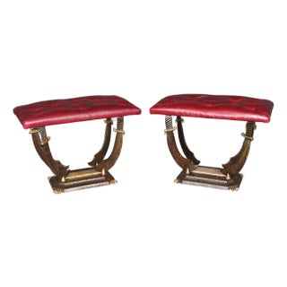 Rare Pair of Cast Iron Upholstered Wrought Iron Sword & Scabbard Stools Benches For Sale