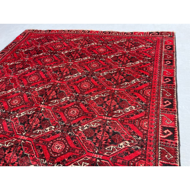 Vintage Afghan Bashiri Turkmen Ikat-Lattice Rug - 7'0" X 4'2" For Sale - Image 4 of 14