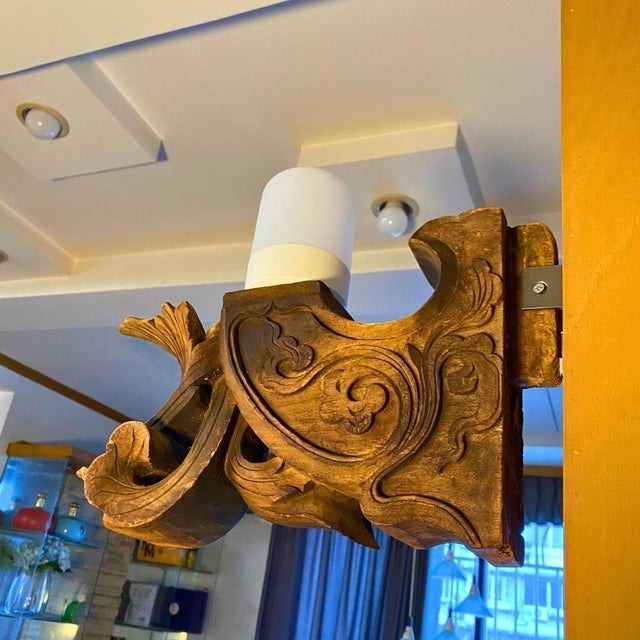 Sculptural Wall Light – Antique Chinese Carved Wood Corbel, c.1920 For Sale - Image 6 of 9