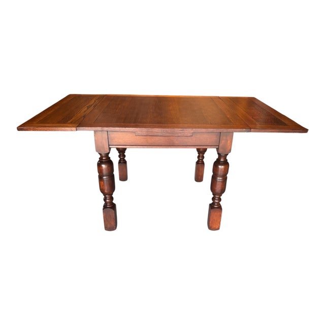 1930s Solid Oak/Mahogany Draw Leaf Dining Table With Two Extensions For Sale - Image 4 of 12