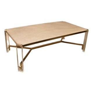 Dining Table in Travertine, Gold-Tone Metal and Acrylic Glass, 1970s For Sale
