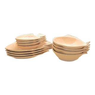 Vintage Mid-Century Modern Fish Shaped Dinner and Side Plates Bowls -Set of 12 For Sale