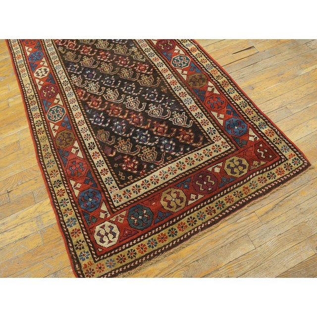 1900s Blue Navy Geometric Tribal Caucasian Moghan Runner Rug 3' X 9'6" Handknotted Wool Carpet For Sale In New York - Image 6 of 18