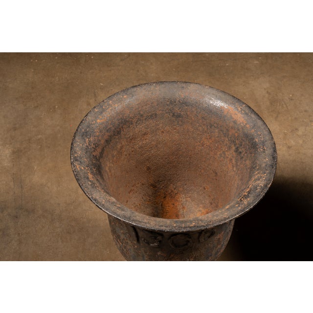 Large Antique Cast Iron Garden Urn Planters For Sale In Chicago - Image 6 of 9