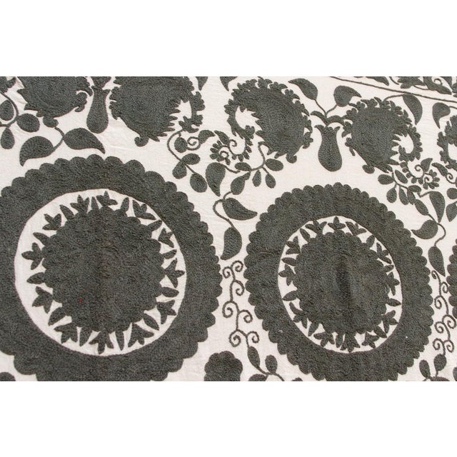 Boho Chic Stone Medallion Hand-Embroidered Suzani Throw For Sale - Image 3 of 8