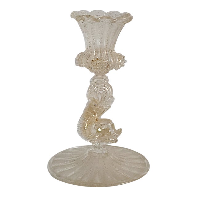 Salviati Murano Gold Aventurine 5" High Glass Candlestick - 1890 to 1920 For Sale