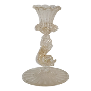 Salviati Murano Gold Aventurine 5" High Glass Candlestick - 1890 to 1920