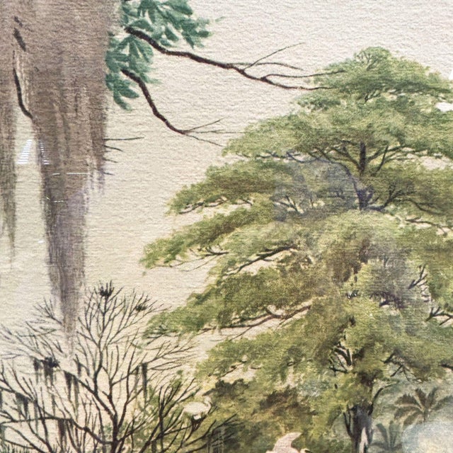 Wood MCM Pink Flamingo Lithograph Print Signed Arthur in Mirror Frame by Turner For Sale - Image 7 of 9