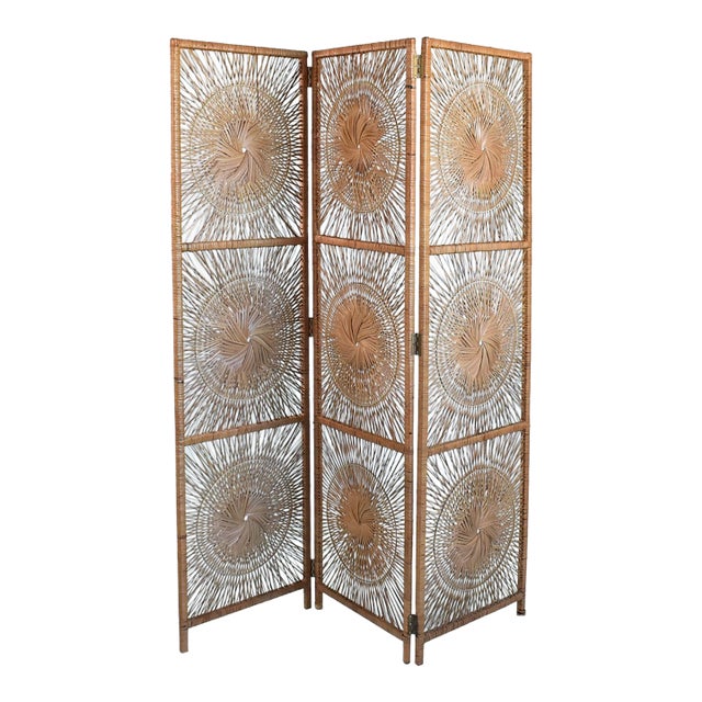 1960s Buri Rattan 3 Panel Screen | Chairish