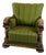 Armchair in Green Fabric with Wood Carvings, 1920s For Sale