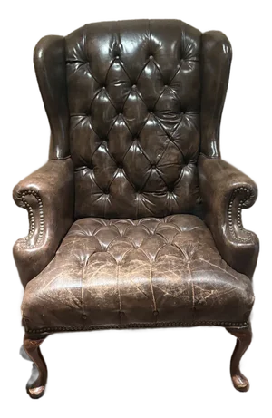 17th Century Wingback Armchair With Tufted Back in Brown Leather