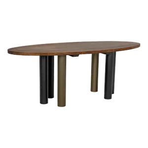 NOIR Journal Oval Dining Table, Dark Walnut with Black & Aged Brass Steel Base