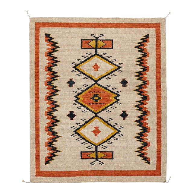 Contemporary Southwest Style Flat-Weave Wool Rug in Terracotta, and Ochre For Sale
