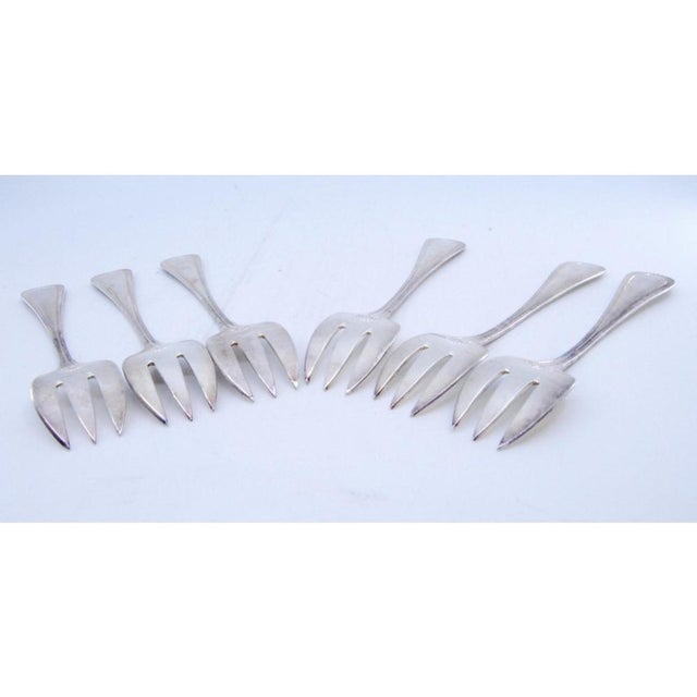 Silver Oyster Forks with Handle Grooves, Set of 6 For Sale - Image 5 of 8