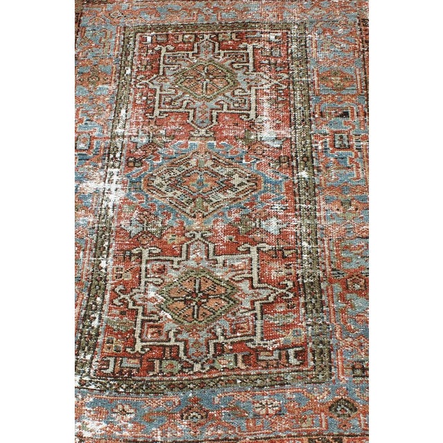 Distressed Antique Persian Karadjeh Rug With Geometric Medallions and Accents For Sale In Atlanta - Image 6 of 13