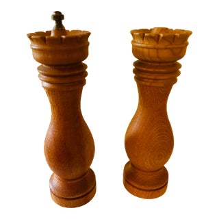 Vintage Wood Salt Shaker and Pepper Mill Grinder Japan Mid Century Modern For Sale
