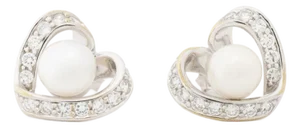 14k White Gold Cultured Peal Diamond Earrings