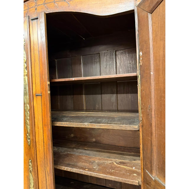 Metal 18th Century Country French Louis XV Style Chestnut Armoire With Bonnet Top, Circa 1790 For Sale - Image 7 of 14
