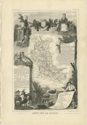 Antique Map of Loire in France by V. Levasseur, 1854