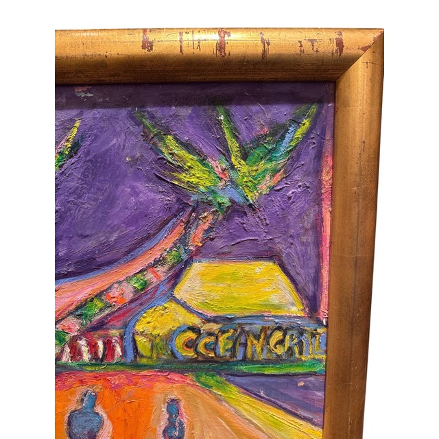 Wood Mid-Century Modern Fauvist Style Tropical Signed Landscape Painting. For Sale - Image 7 of 8