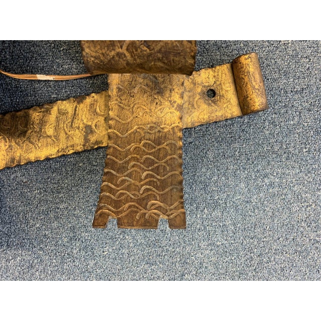 Gold Mid 20th Century Spanish Brutalist Gilt Iron Electric Wall Sconces - a Pair For Sale - Image 8 of 11