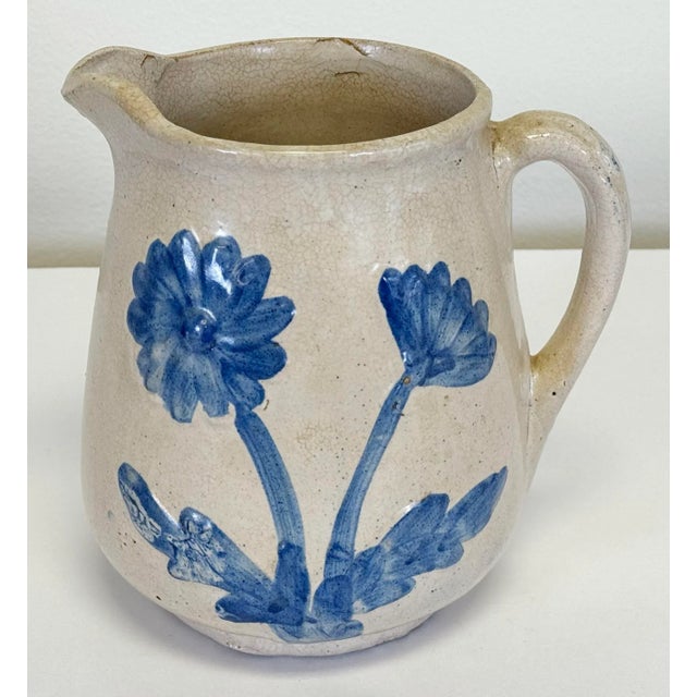 Farmhouse Antique McCoy Dandy Line Blue Daisy Design Stoneware For Sale - Image 3 of 13