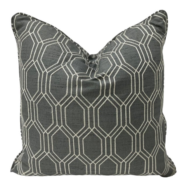 Contemporary Bernhardt Transitional Style Gray Geometric Print Duck Down Throw Pillow For Sale