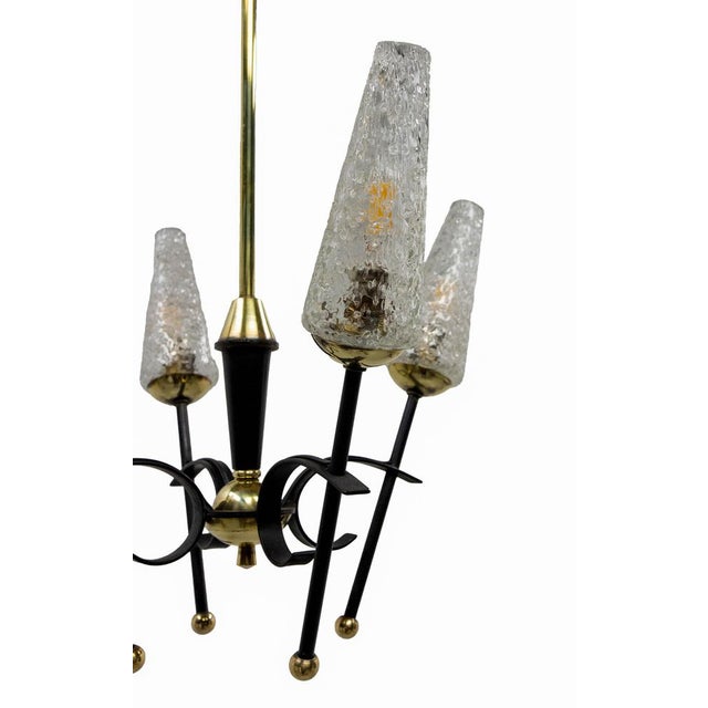 Black French 4-Light Chandelier in Black Metal and Brass, 1960s For Sale - Image 8 of 9