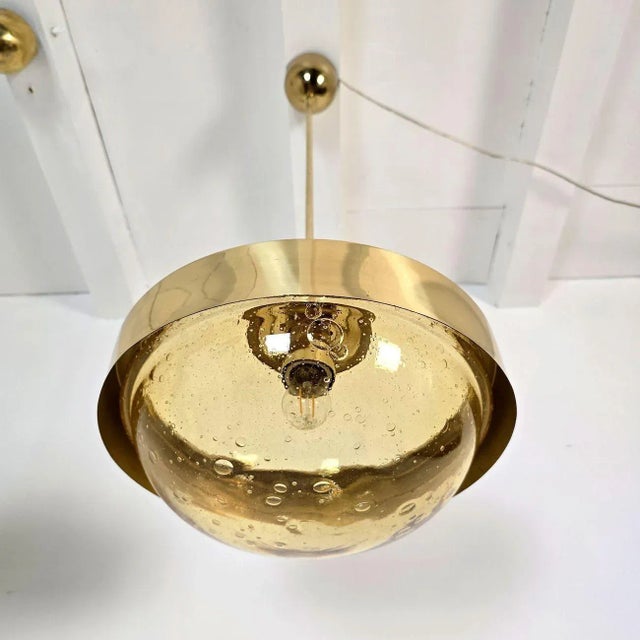 Metal Pair of Mid Century Modern Glass Pendant Lights 1970s For Sale - Image 7 of 14