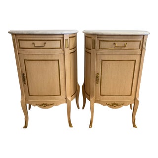 French Bronze Mounted Marble Top Nightstands Bedside Tables For Sale
