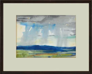 1930s "Approaching Storm" California Rainstorm Landscape Watercolor Painting by Leslie Bruner Wulff, Framed