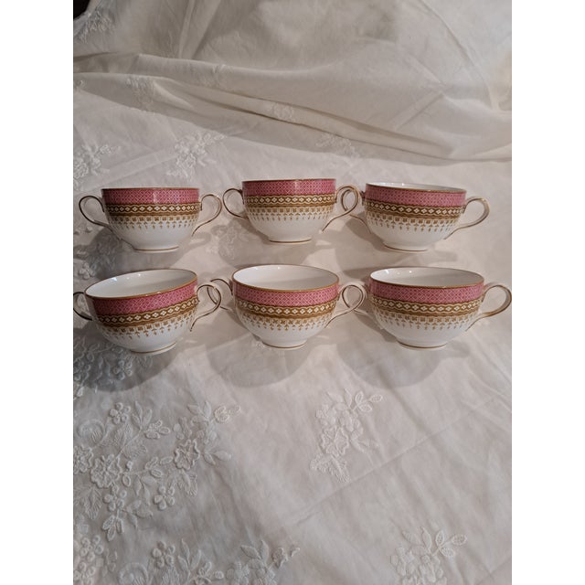 Pink Vintage Footed Soup Bowls With Saucers - Set of 12 For Sale - Image 8 of 16