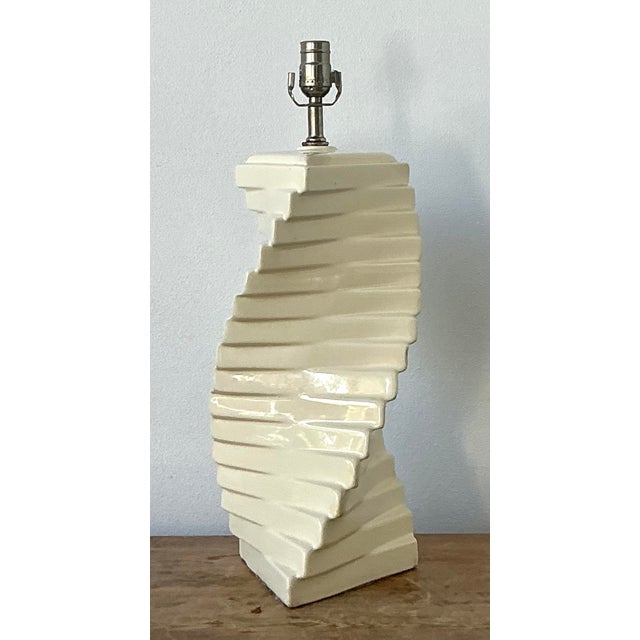 Late 20th Century Vintage Boho Glazed Ceramic Twist Lamp For Sale - Image 5 of 12