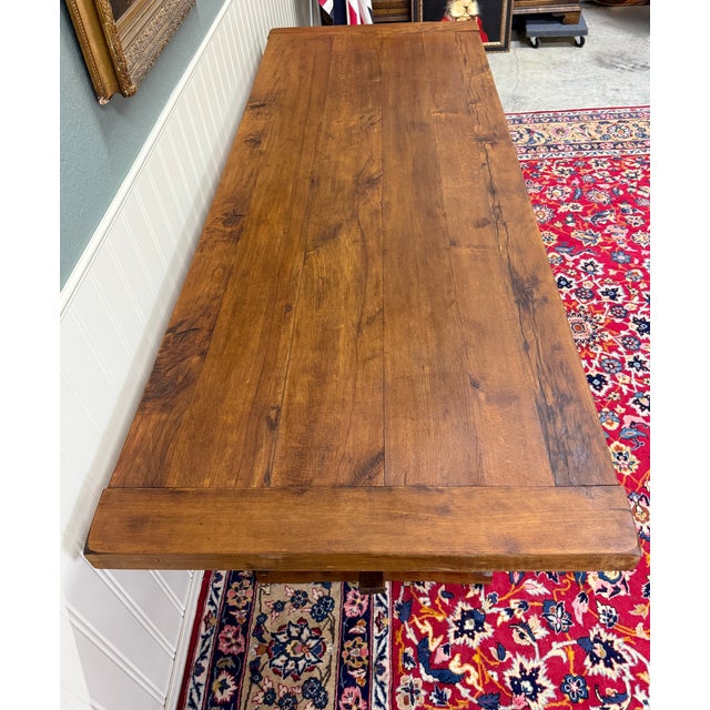 Antique French Country Farm Dining Table Farmhouse Trestle Base Oak c.1890s For Sale - Image 10 of 18