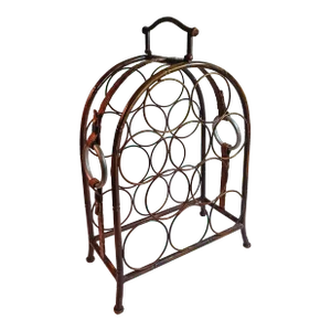 Mid 20th Century Jacques Adnet Hermes Style Iron Faux Leather/Bamboo Wine Rack
