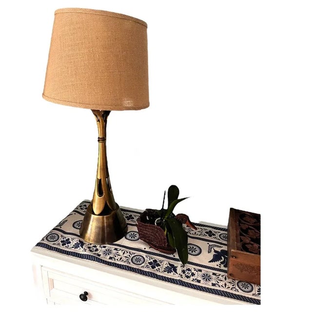 Mid 20th Century Rare Vintage Mid Century Modern Atomic Brass Lamp Hollywood Regency Gold Brutalist For Sale - Image 5 of 12