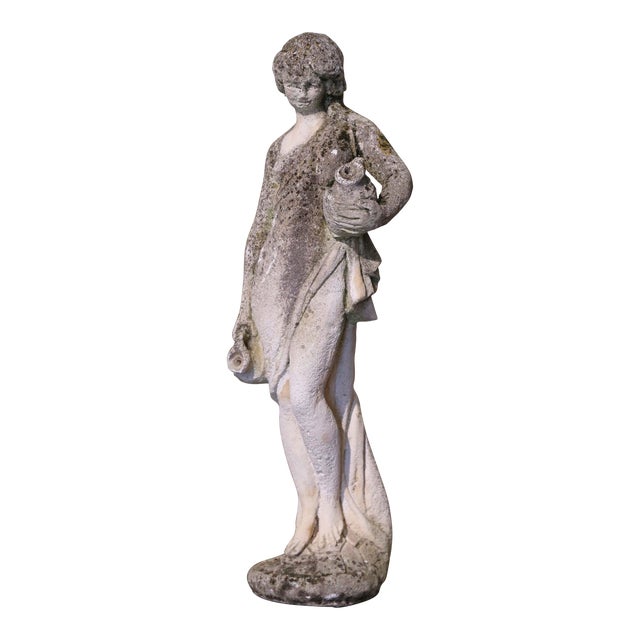 Early 20th Century French Stone Garden Statue of Woman Figure For Sale
