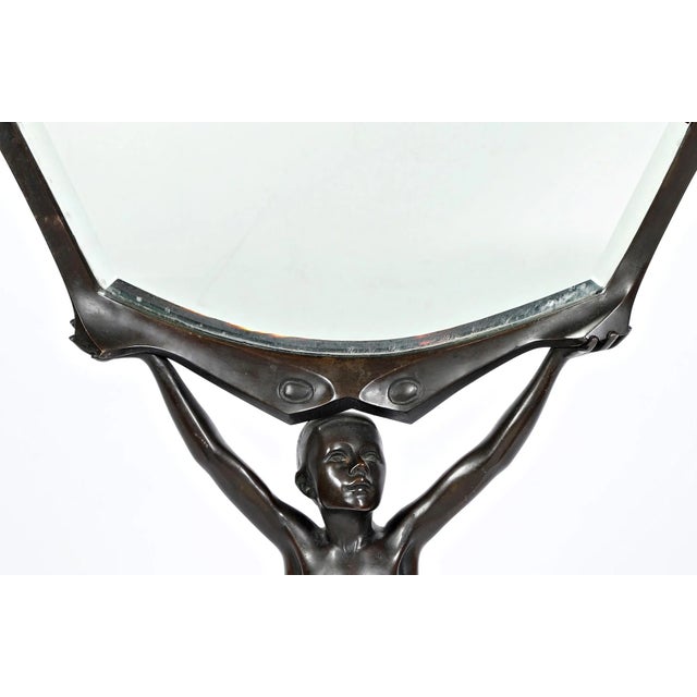 Peter Winter-Heidingsfeld, Large Art Nouveau Standing Mirror with a Naked Youth, Bronze, Around 1900 For Sale - Image 6 of 10
