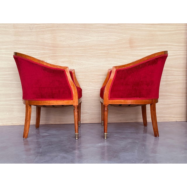 French Provincial Mid 20th Century French Club Chairs in Red Velvet Upholstery For Sale - Image 3 of 18