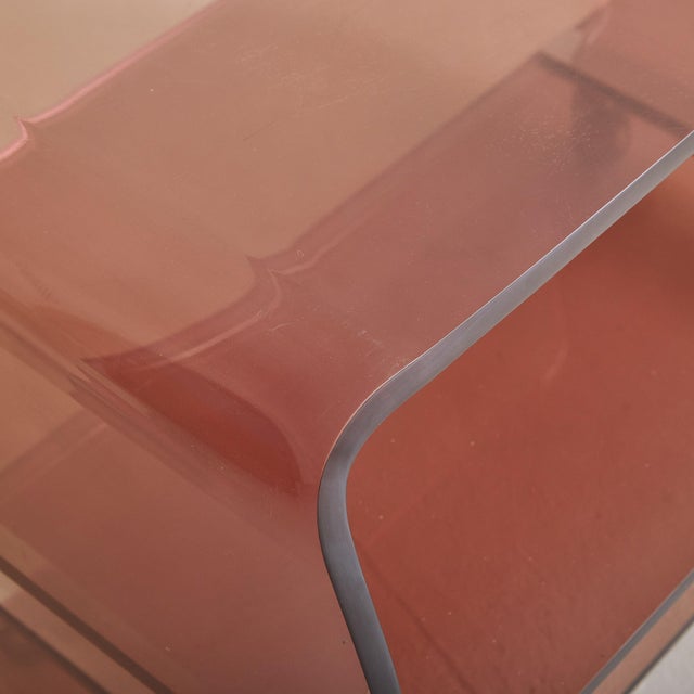 French Plexiglass Bar Cart on Casters Attributed to Michel Dumas For Sale - Image 12 of 12