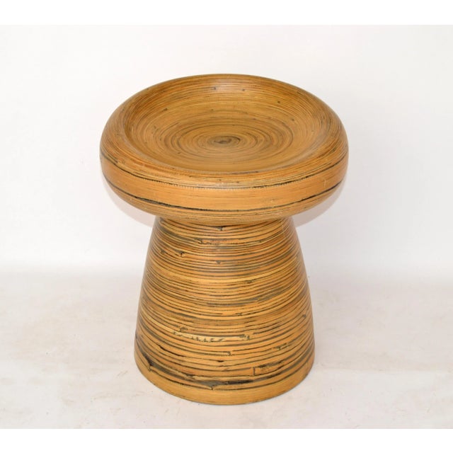 Vintage Bohemian Blonde Pressed Bamboo Mushroom Shaped Stool Mid-Century Modern For Sale - Image 13 of 13