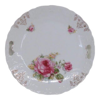 Shabby Chic Porcelain Pink Roses Floral Serving Plate With Handles For Sale